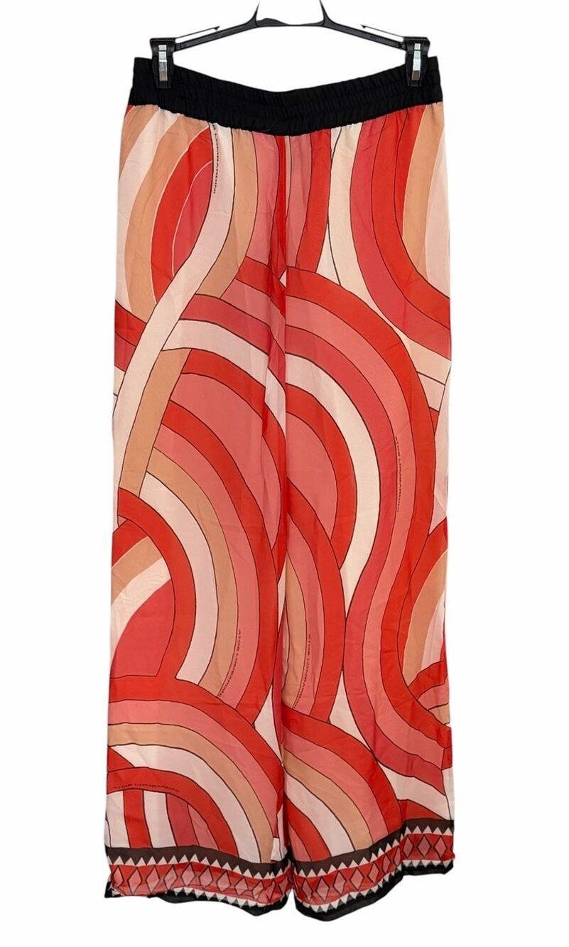 NWT Atos Lombardini Wide Leg Palazzo Pants •38/S•Geometric Pull On Trousers $275
